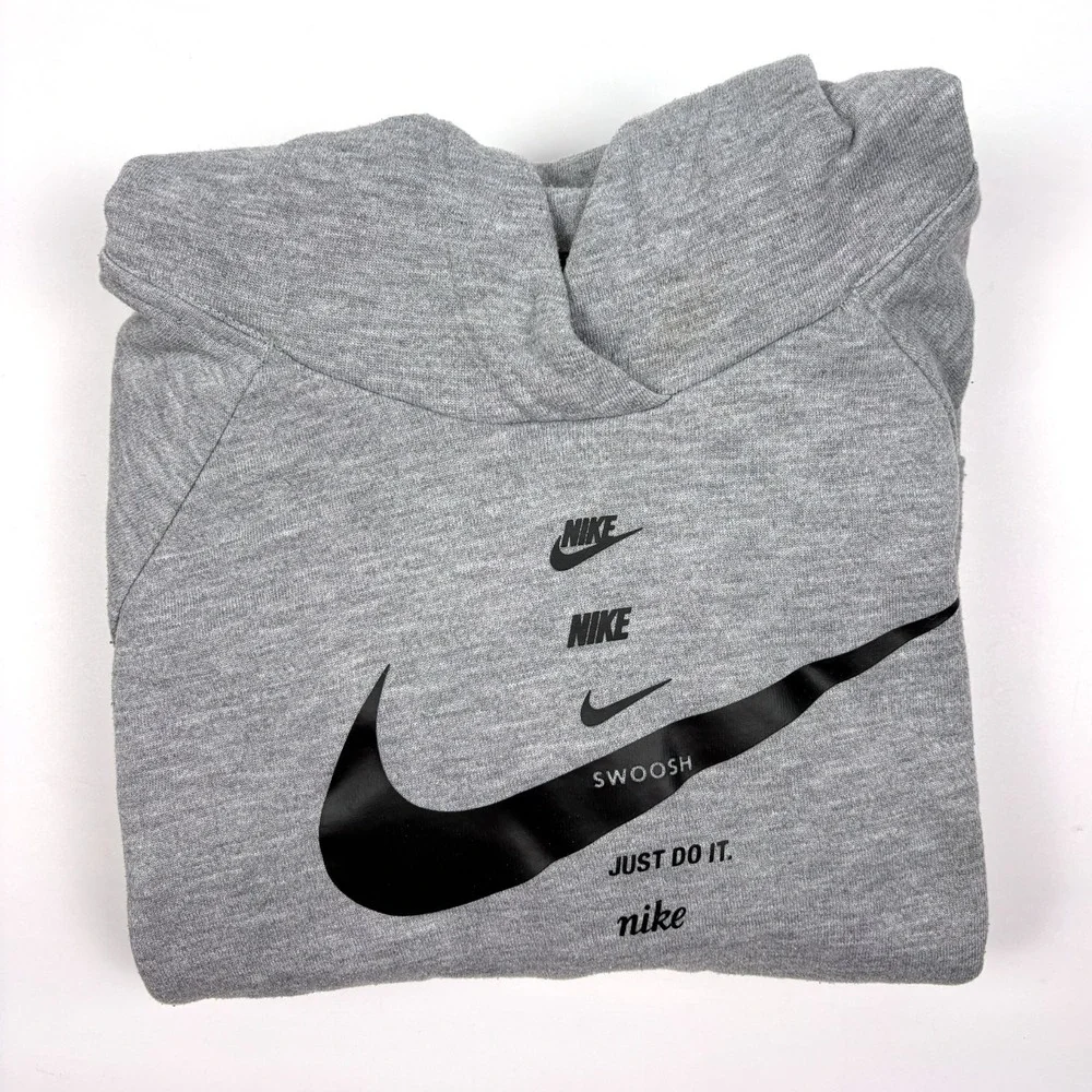 VTG Y2K Nike Hoodie Womens Sz M Gray Cropped Center Swoosh Just Do It Boxy Sweat